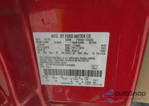 2008 Ford F-150 60Th Anniversary/Fx4/King Ranch/Lariat/Xlt from USA, damaged, VIN 1FTPW14V58FA37420